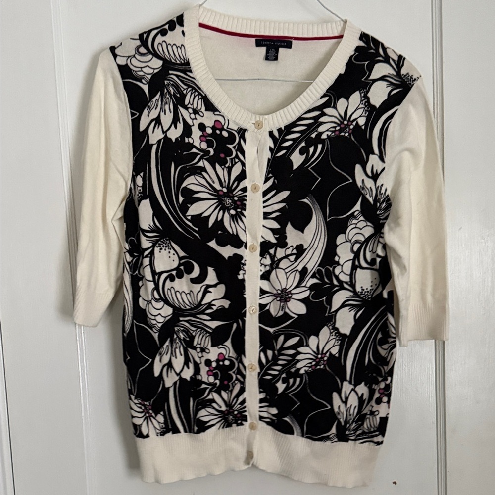 Tommy Hilfiger Black and Cream Floral Cardigan